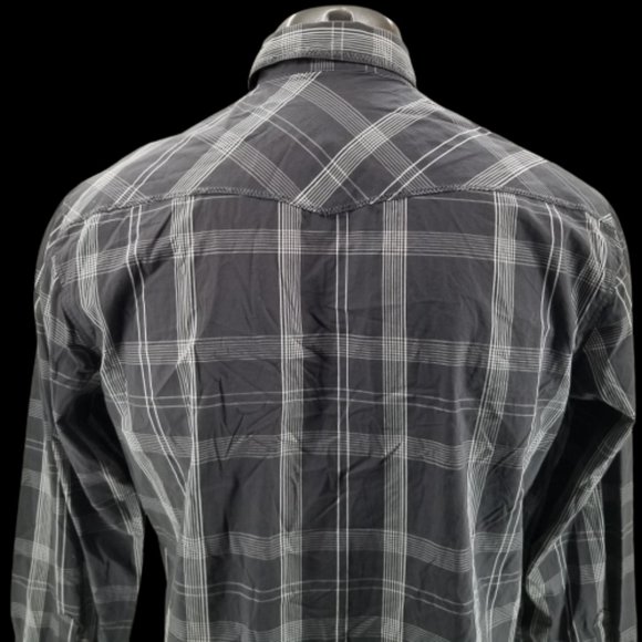Bugatchi Shaped Fit Men's Flip Cuff Charcoal Plaid Long Sleeve Shirt Sz M - Picture 5 of 10